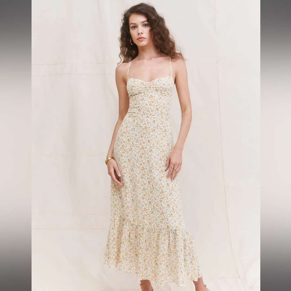 ISO Reformation Emersyn Midi Dress Lima Yellow Floral Size 4 or 6